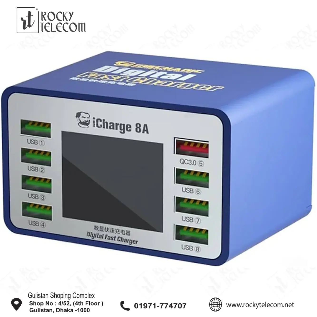Mechanic iCharge 8A 8-port USB Smart Digital Display Fast Charger Supports QC3.0 / PD Protocol