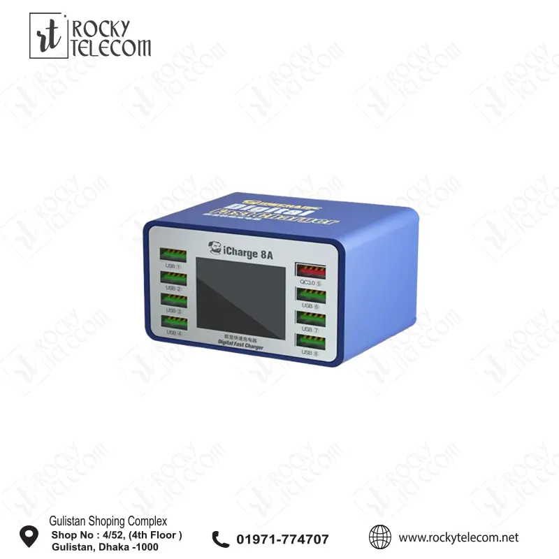 Mechanic iCharge 8A 8-port USB Smart Digital Display Fast Charger Supports QC3.0 / PD Protocol
