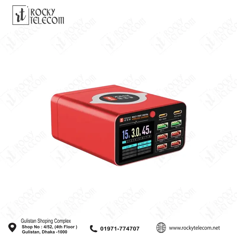 YCS S-550 Multi-Charger – 6-Port Charging Station with Dual 45W PD + QC Fast Charge