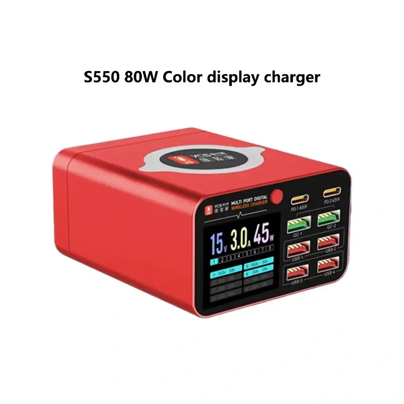 YCS S-550 Multi-Charger – 6-Port Charging Station with Dual 45W PD + QC Fast Charge